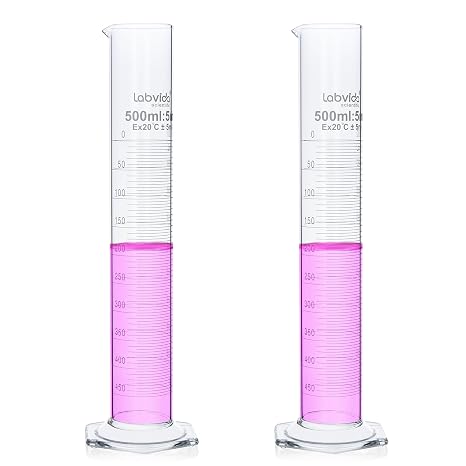 2PCS 500ml Graduated Cylinders, 3.3 Borosilicate Glass, LVE007