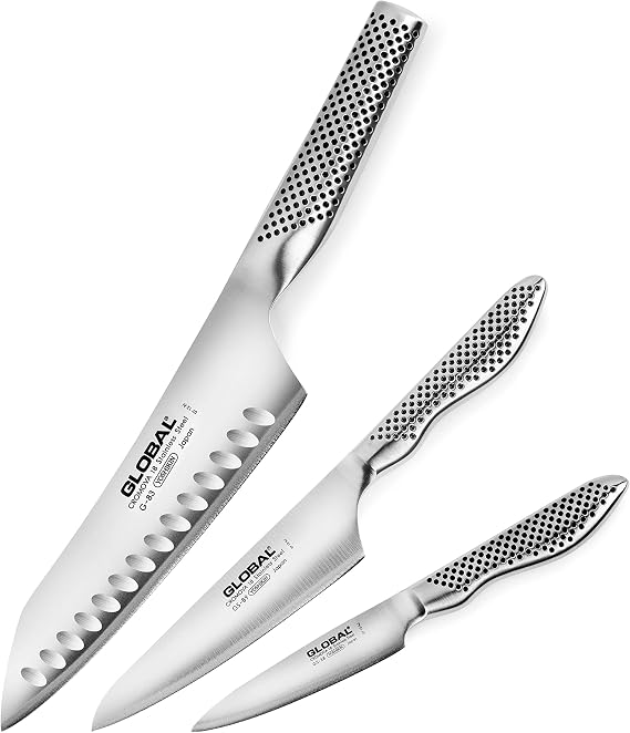 Global Knife Set with Asian Chefs, Prep and Paring Knives Stainless Steel, 3 Piece