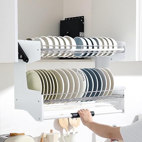 Corner Pull Out Kitchen Cabinet Organizer Shelf for Dishes and Spices Space Saving Plate Holder with Inner Storage and Appliance Lift System Blind Corner Rack for Upper C