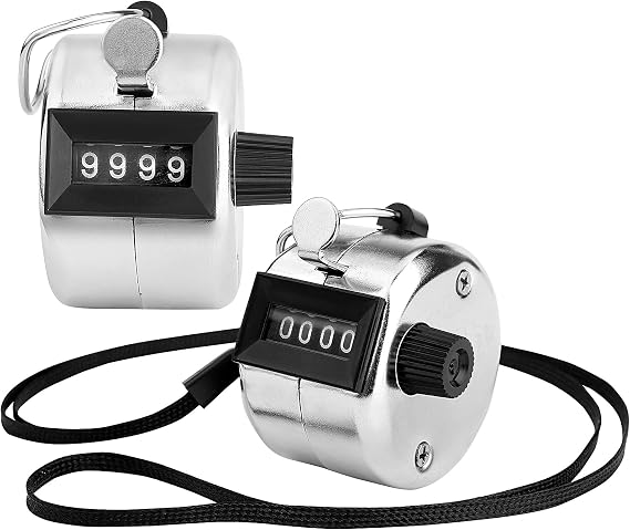 2 Pack Hand Tally Counter, 4-Digit Metal Mechanical Clicker | Battery-free manual counters with lanyards for people counting, lap tracking, golf, coaching, classrooms, inventory & events.