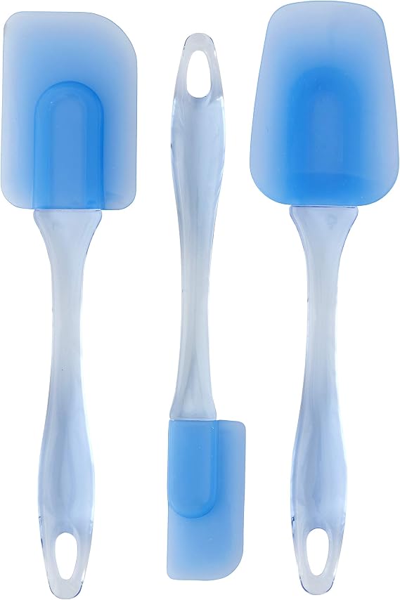 Wilton Easy Flex Silicone Spatula Set - Your Versatile Tools for Mixing, Folding, Scraping, Cooking, Frosting and Serving, Blue, 3-Piece