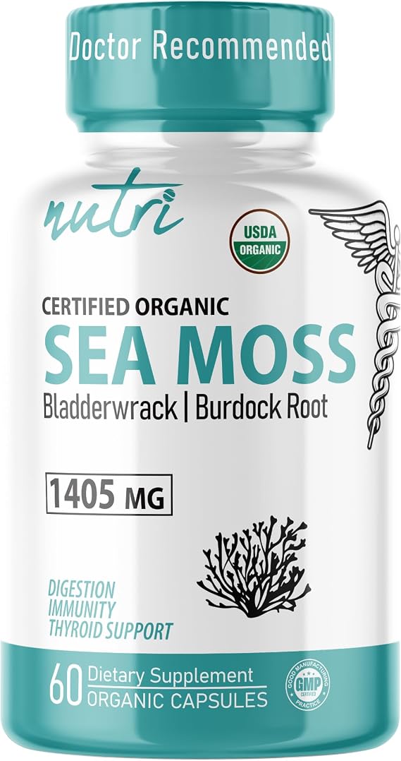 Nutri Organic Sea Moss Complex - 1405mg w/ Burdock & Bladderwrack - 60 Caps