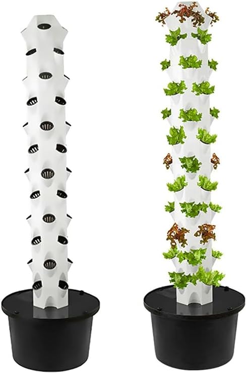Hydroponics Growing System 32/48 Pods Vertical Hydroponics Tower Aeroponics Growing Kit, Smart Garden Planter Herbs Germination Kit with Hydrating Pump, Adapter, Net Pots