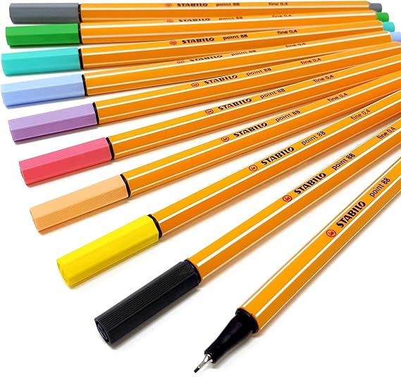 STABILO Point 88 Fineliner Pens 8 Assorted Pastel Colours + 2 Free Black Fineliners (88/8-01)