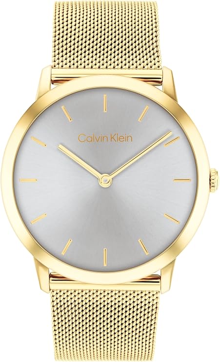 Calvin Klein Two Hand Quartz Movement Watch for Men and Women Exceptional Collection with Silver or Gold Stainless Steel Mesh Bracelet
