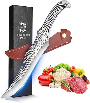 DRAGON RIOT 8 Unique Eagle Style Chef Knife Viking Gifts for Men Viking Knives High Carbon Steel Kitchen Knife with Sheath BBQ Knife