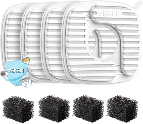 Veken PP Housing Cat Water Fountain Filters, F1, 4 Pack Replacement Filters