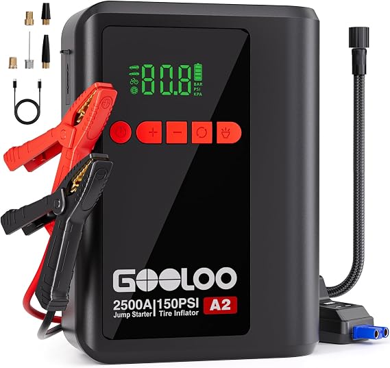 GOOLOO A2 Jump Starter with Air Compressor (2000A & 150 PSI) - 12V Vehicle