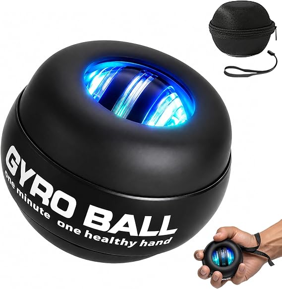 Auto-Start Gyro Ball Wrist & Forearm Trainer, 5-Level Adjustable Resistance with LED Light Control, Gyroscopic Exerciser for Arm, Finger & Wrist Strength