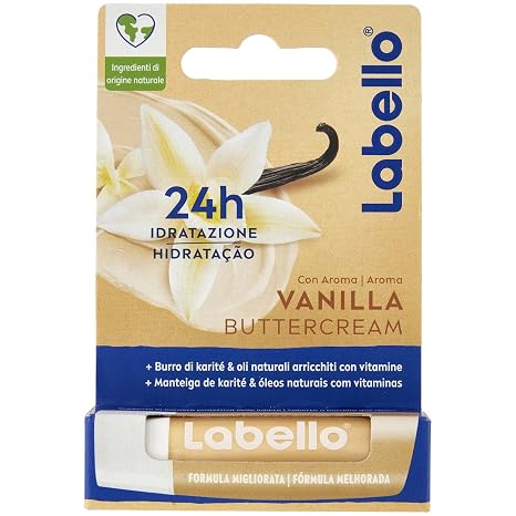 Labello Vanilla Butter Cream 5.5 ml Lip Balm with Vanilla Fragrance Lip Balm with Natural Oils and No Mineral Oils Soft and Moisturising for 24 Hours