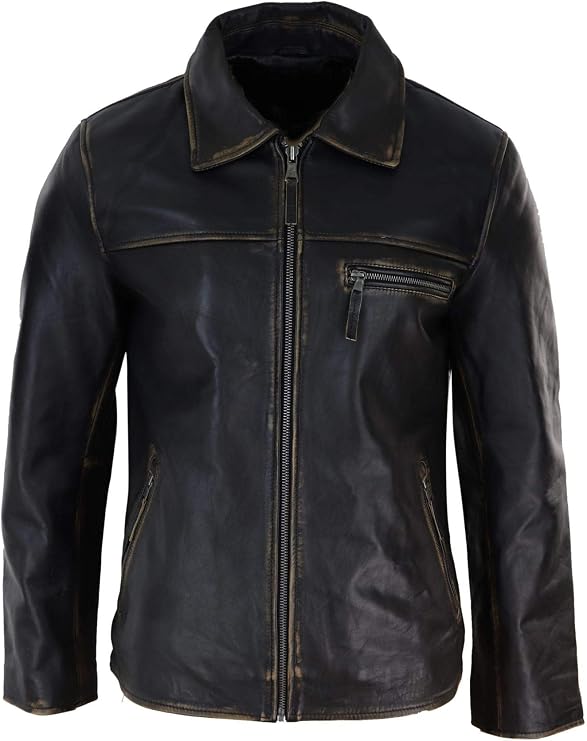 TruClothing Mens Classic Real Leather Soft Hide Zipped Collar Box Jacket Smart Casual Fit