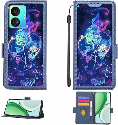 Case Compatible for Realme GT Neo5 SE Phone Case Flip Cover [with Tempered Glass Screen Protector][RFID Blocking][Colorful Reflect Light] LPT-LMG