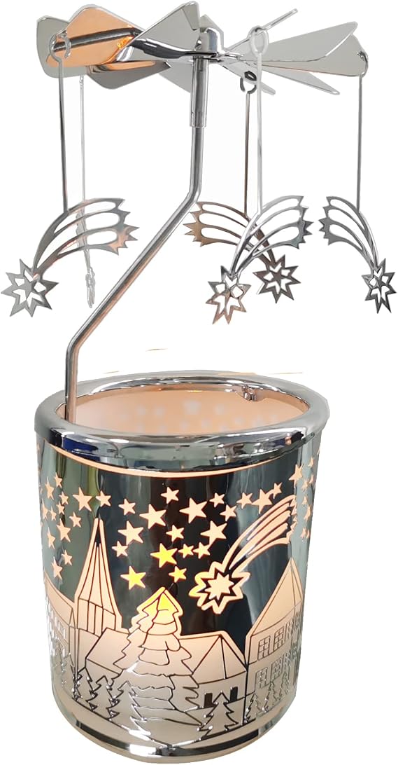 kingnero Carousel Candle Tea Light Holder Rotary Candle Holder Spinning Candleholder Metal Windmill Candlestick for Home Decor (Meteor)