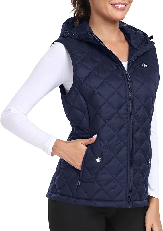 MoFiz Women's Puffer Vest Hooded Running Vests Sleeveless Lightweight Jacket Fall Winter