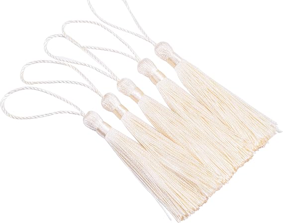 KONMAY 20pcs Silky Handmade Tiny(3.5'') Soft Craft Mini Tassels with Loops for Bookmarks Jewelry Making, Decoration DIY Projects (Cream)