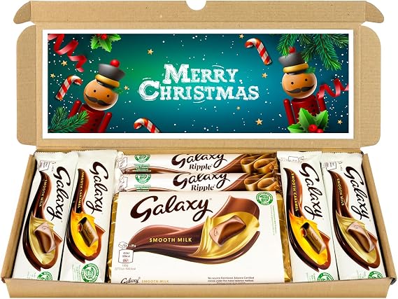 Selection Box Chocolate Hamper | Letter Box Gift | Fullsize Galaxy Chocolate bars | Ideal Gifts For Women, Men, Kids (Merry Christmas, Full Size)