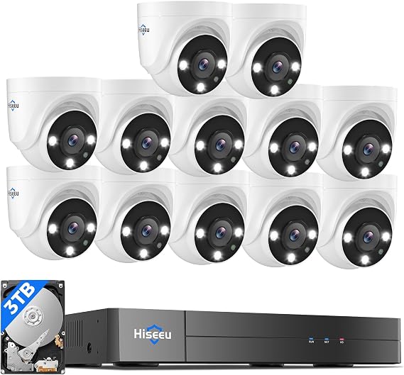 Hiseeu 12 Channel Wired Security Camera System with Smart Dual Light | Audio,Person/Vehicle Detection,121Wide View,5MP DVR,12PCS 5MP IP67 Outdoor CCTV Cameras,3TB HDD for 24/7 Surveillance