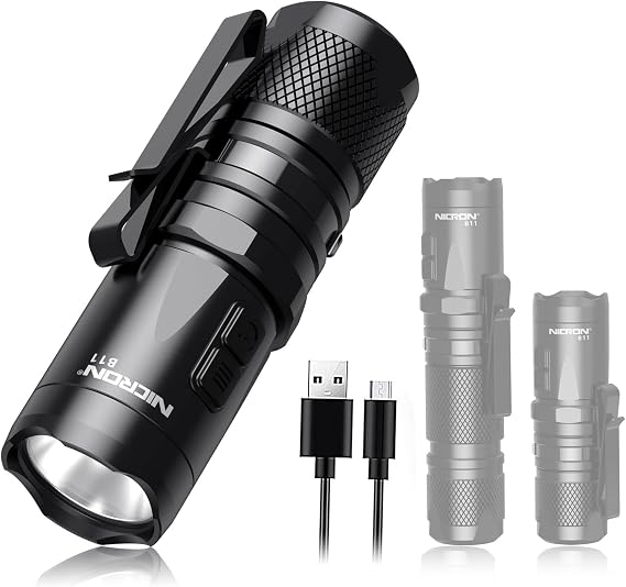 NICRON EDC Flashlight,Dual Clip Cap Light,2000 LM Super Bright Tactical Rechargeable Flashlights, Multitask Led Flashlight Headlamp,Water Resistant IP67 Outdoor Gear
