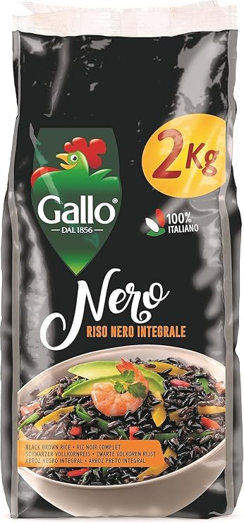 Riso Gallo Nero, Vegan Black Wholegrain Rice, 2 kg (Pack of 1)