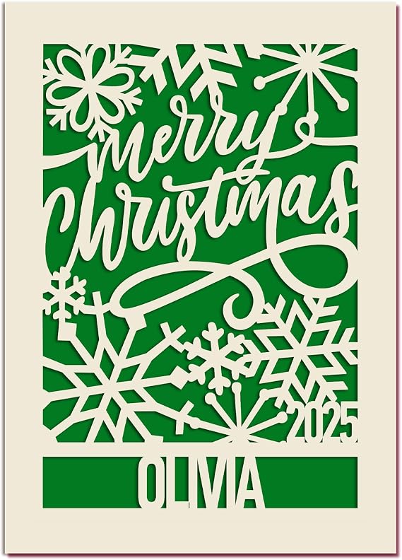 EDSG Personalized Christmas Card Greeting Cards with Envelopes Merry Christmas Card Gift Custom Name Christian Paper Cards for Mom Niece Granson Daughter (Green)