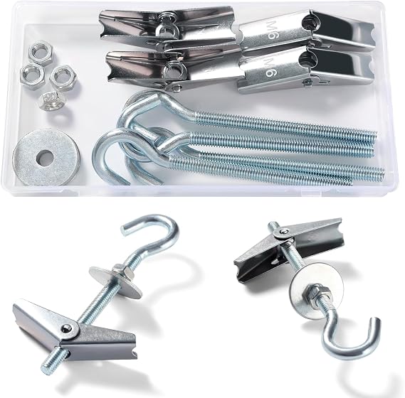 4 Sets Wing Spring Hooks, Ceiling Plasterboard Mount Hooks, with Hex Nuts, Washers, for Plasterboard Hollow Walls Hanging Plants Fixing