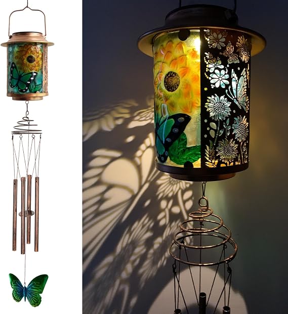 Butterfly Solar Wind Chimes, Sympathy Gifts Memorial Windchimes Deep Tone | Butterfly Garden Decor, Sympathy Windchimes Outdoor Solar Powered Holiday Garden Decorations, Gifts for Women, Mom, Grandma
