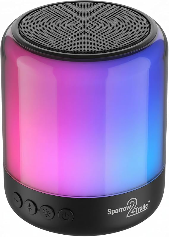 Bluetooth Speaker with RGB LED Lights, TWS Portable Wireless Speaker with Deep Bass, 8H Playtime, Music Sync Light Show, TF Card, Hands-Free Calls - Small Bedside Party Speaker