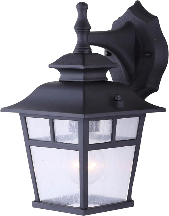 Canarm Fieldhouse Outdoor Twin Pack, 1-Light Outdoor Wall Mounted Lights, Black Finish with Seeded Glass, Wet-Rated Lantern Lighting for Patio and Entrance
