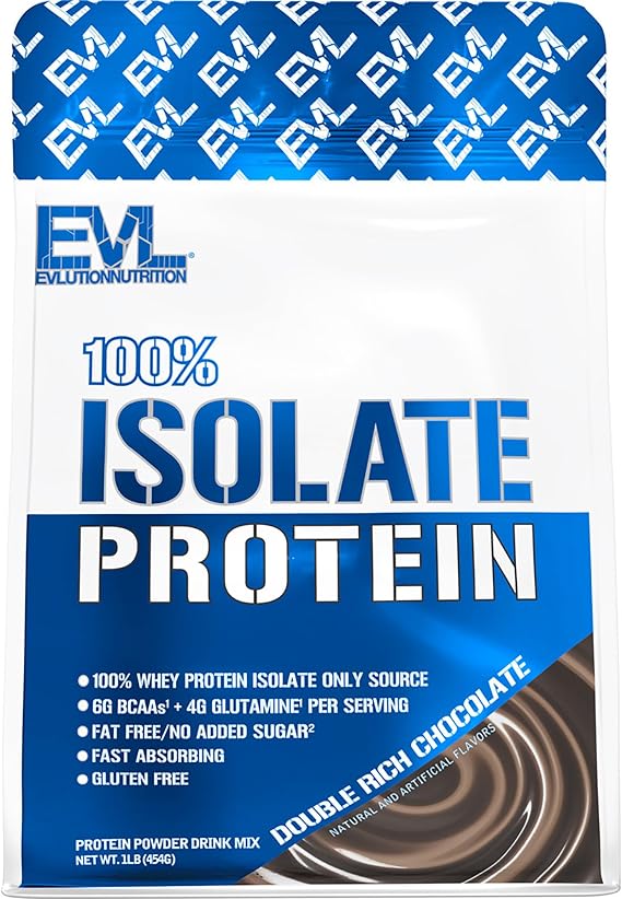 Evlution Nutrition 100% Isolate, Whey Isolate Protein Powder, 25 G of Fast Absorbing Protein, No Sugar Added, Low-Carb, Gluten-Free (Double Rich Chocolate, 1 LB) | 25 G of Fast Absorbing Protein - No Sugar Added - Low-Carb - Gluten-Free