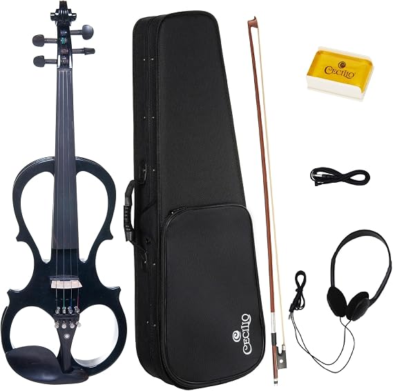 Cecilio 4/4 Electric Silent Violin Set, Maple, Ebony Fittings, Black