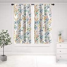 Colorful Window Curtains Rod Pocket Floral Flower Cute Boho Summer Leaf Leaves Plant Garden Botanical Watercolor Vintage Rustic Abstract Drapes 2 Panels for Living Bedroom Decor 42X63 Inch
