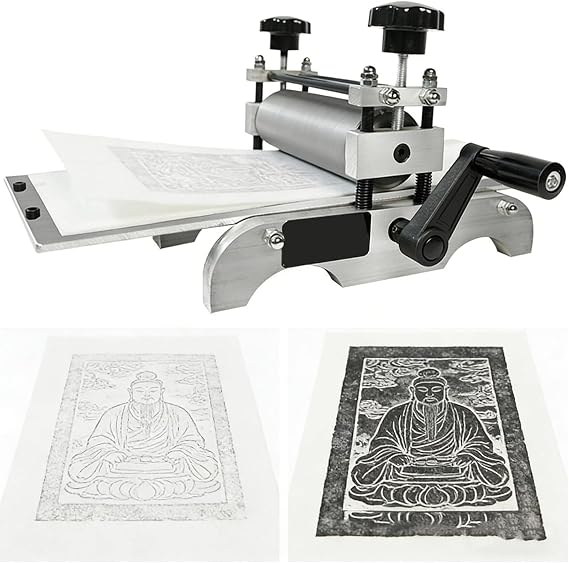 Manual Printmaking Etching Press Machine 31x17cm with Smooth Cranking Handle for Precise and Efficient Gravure,Letterpress & Relief Block Printing,Adjustable Roller Height