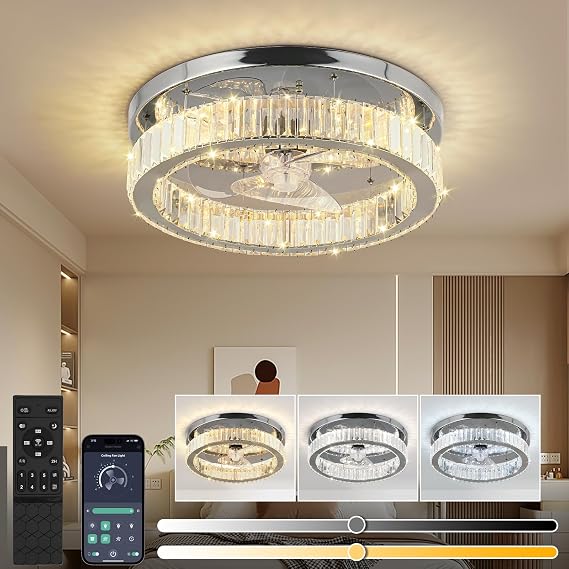 45 CM Crystal Ceiling Fans with Lights and Remote Smart Ceiling Fan [Energy Class E]