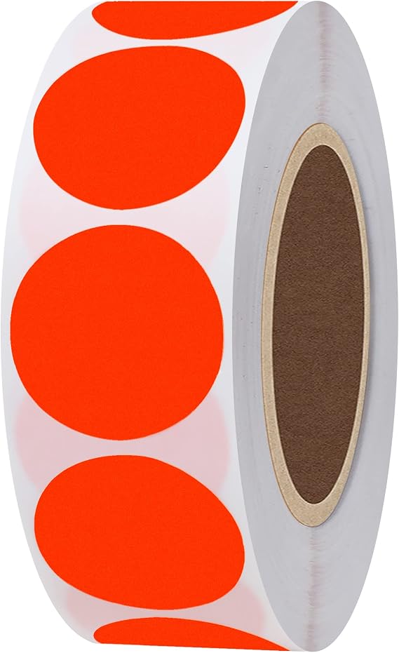 Hybsk 1 Inch Round Blank Fluorescence Red Shooting Target Pasters | Total 1,000 Adhesive Target Dots Per Roll (Fluorescent Red)