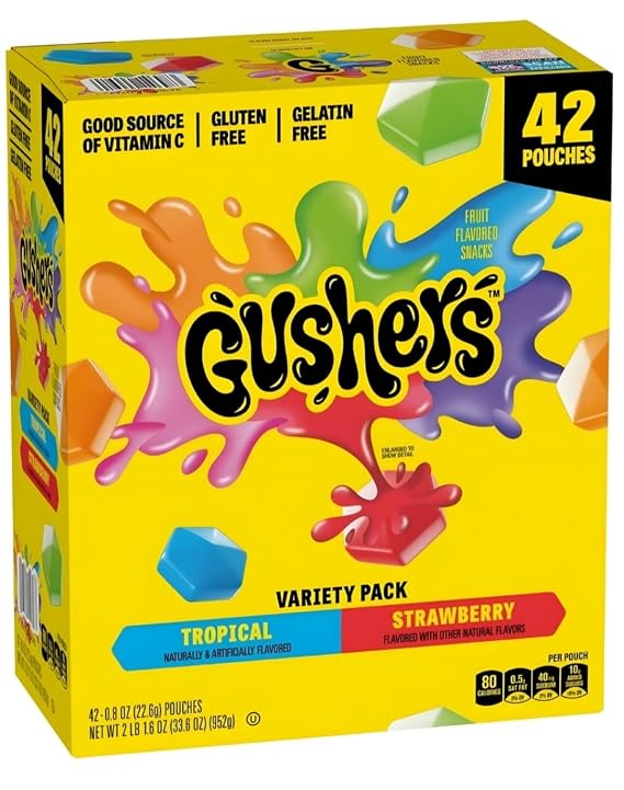 Gushers Strawberry & Tropical Variety Pack Snacks, 0.8 oz., 42 pk, Juicy Center