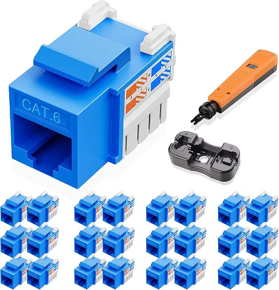 10Gbps Cat6 Keystone Jacks 25-Pack, RJ45 Keystone Jack in Blue