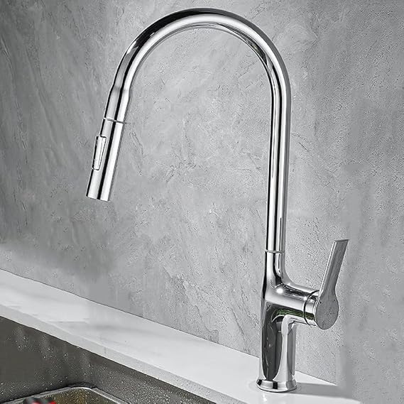 Kitchen Faucet with Pull Down Sprayer,2 Spouts Pull Out Kitchen Sink Faucet,360 Degree Swivel Spout Water Faucet in Brass,Single Handle One Hole Kitchen Faucet-Chrome