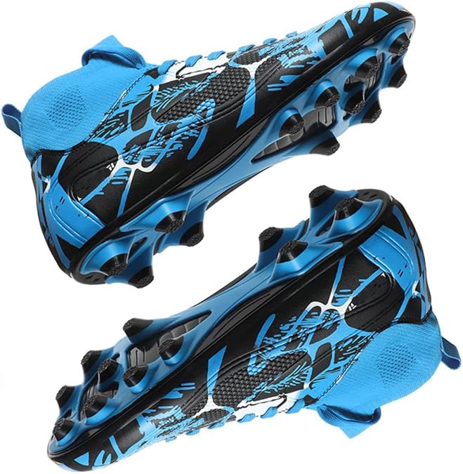 HESBITEUL Unisex Soccer Cleats Men Women Futsal Training Turf Kids Boys Girls Football Shoes High Tops AG Spikes, 9, Te02cdyb