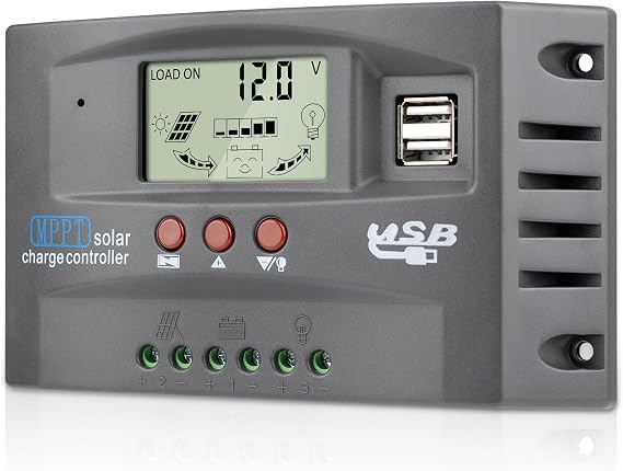 60A MPPT Solar Panel Charging Controller, 12V/24V Auto Solar Battery Charger Controller with LCD Display, Dual USB Port and Timer Setting ON/Off Hours (Grey)