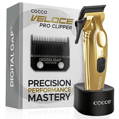 Cocco Veloce Pro High Performance Cordless Brushless Hair Clipper | Digital Gap Ambassador Graphene Taper Blade, for Professional Barbers, 7200 RPM BLDC Motor, All Metal, Charging Base