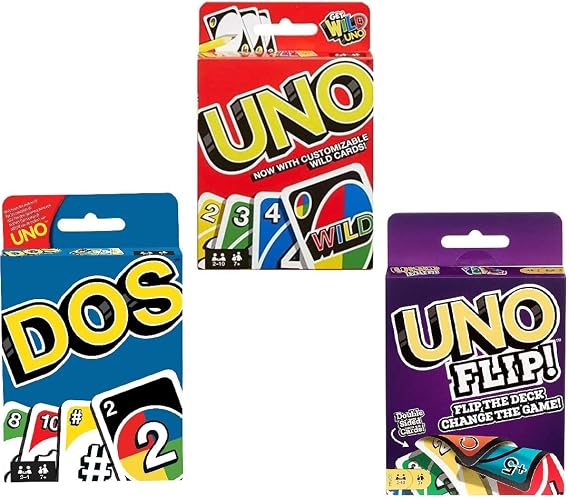 Mattel Uno, Flip and Dos Combo Card Game 3 Pack