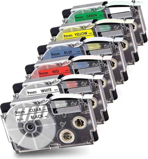 Pristar Compatible for Casio 9mm 0.35" Label Tape XR-9WE Color 6-Pack
