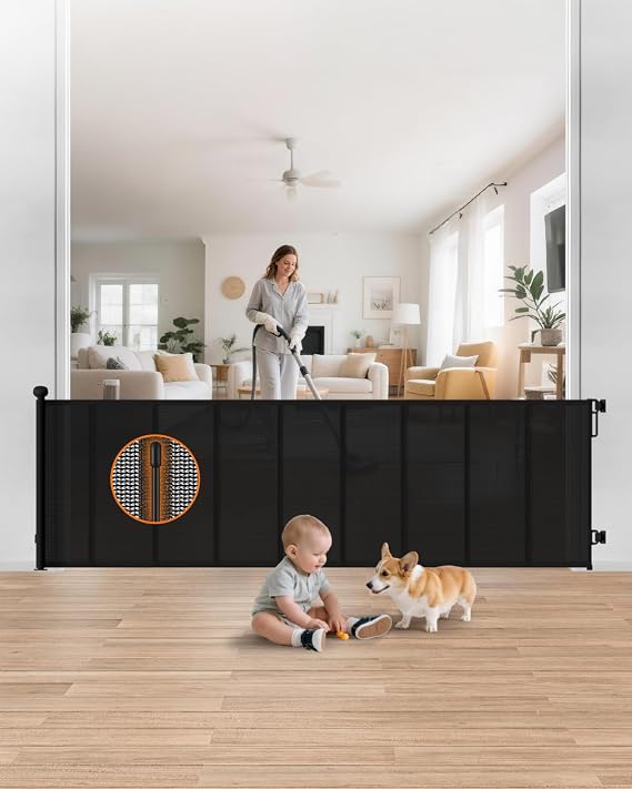 100" Extra Wide Retractable Baby Gate, Extra Long Indoor Pet Gate