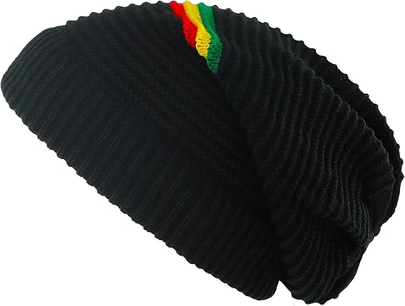 Unisex Rasta Stripe Beanies Jamaica Reggae Cap Slinky Beanie Multi-Colour Striped Slouchy Baggie Beanie Skullies Gorro Rasta Hat