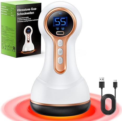Robofun 5.0 Neuropathy Massager Lymphatic Pain Relief and Relaxation for Feet Hands Back Gua Shockwave Massager with 30 Vibration Heating Functions Combination White