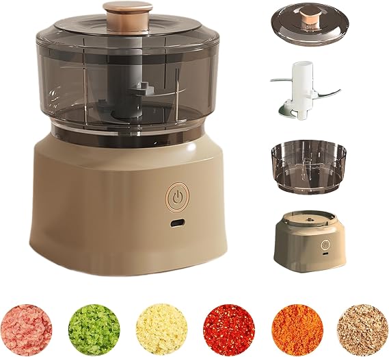 Electric Mini Chopper Food Processor: USB Charging Mini Food Chopper Garlic Grinder, 350ML Vegetable Chopper For Onion Garlic Pepper Meat Mincer/Grinder/Puree Food (Brown)