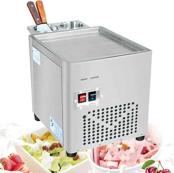 Commercial Rolled Ice Cream Machine, Stir-Fried Ice Roll Machine Double Pans, Stainless Steel Ice Cream Roll Machine w/Square Pan