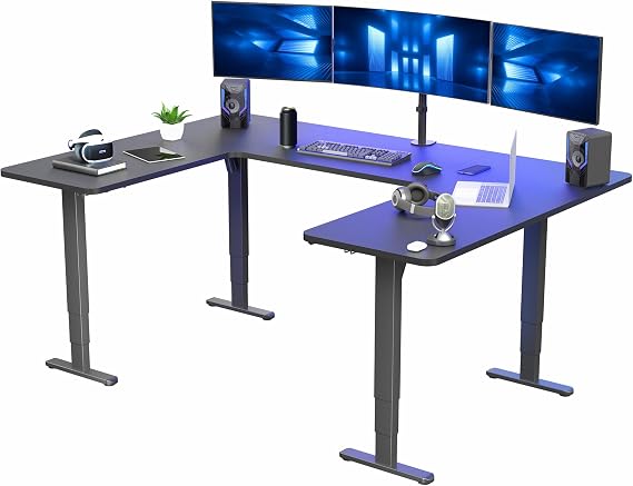 VIVO Black U-Shaped 83 x 60 in Standing Desk, DESK-E4UBB | Electric, Holds 220 lbs, Large, Sit Stand, Height Adjustable, Memory Presets, Black Top, Black Frame