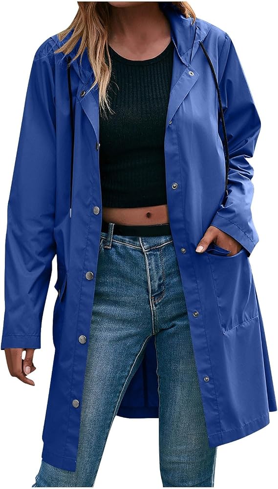 Womens Raincoats Waterproof with Hoodwith Hood Long Waterproof Coat Lightweight Active Outdoor Raincoat Packable Windbreaker Jacket