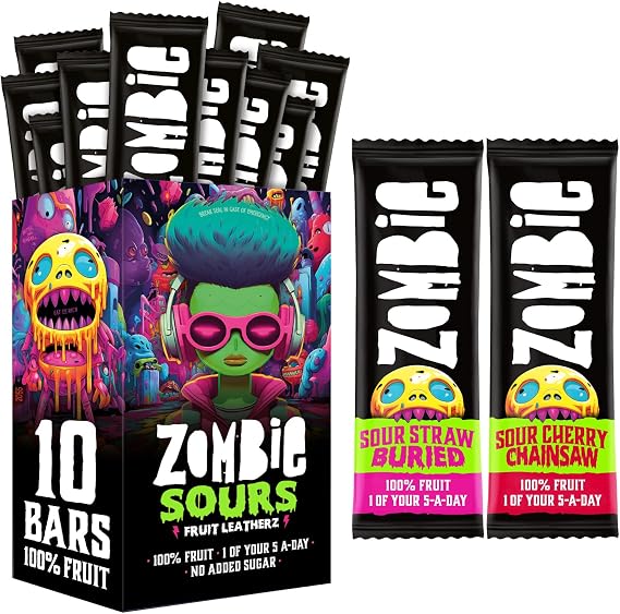 Zombie 100% Fruit Bars, Sour Strawberry & Sour Cherry, 10 x 25g Bars